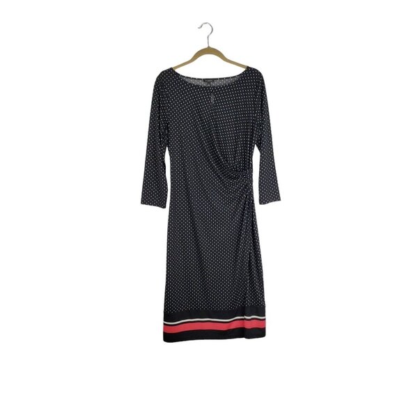 Talbots Faux Wrap Midi Dress Black Polka Dot Contrast Hem 3/4 Sleeve Size Medium - Picture 1 of 8